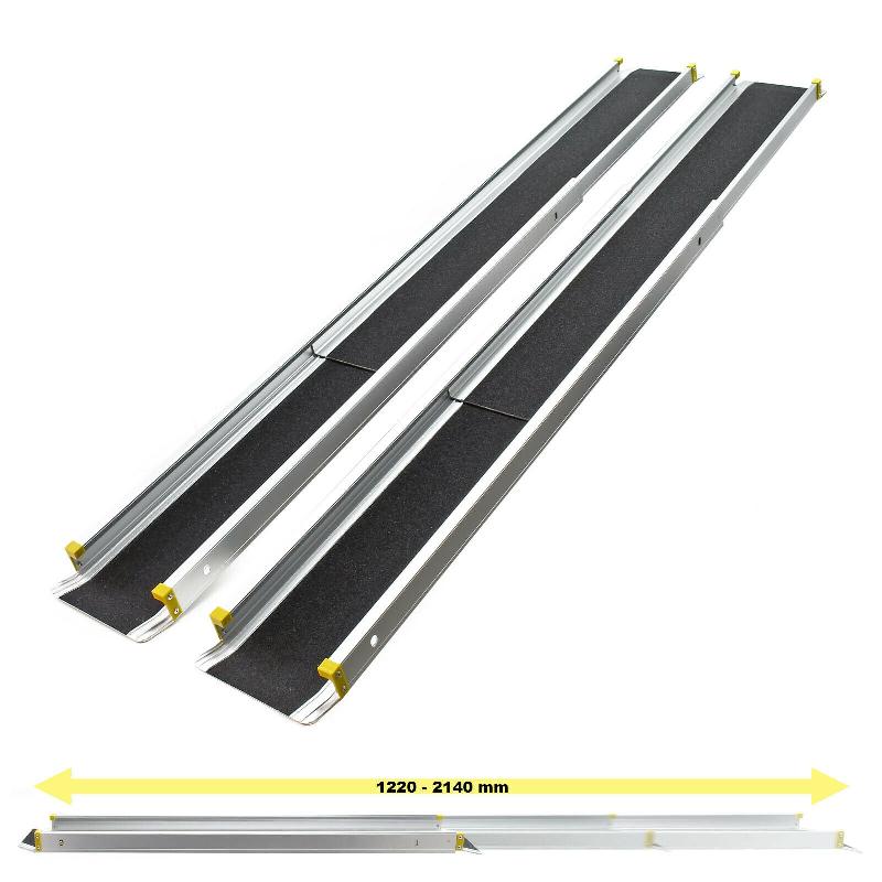 Jeu de 2 rampes d’accès télescopiques pliantes en aluminium - capacité 270 kg - longueur 121,5 à 213,5 cm - surface antidérapante_0