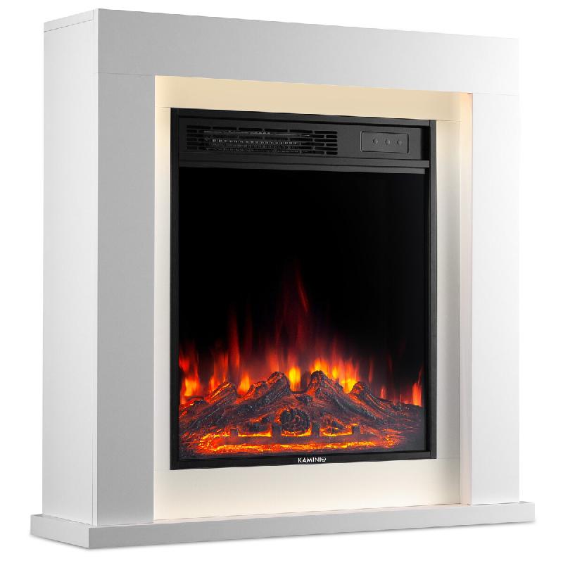 KAMINIO Cheminée électrique MATTI - Cheminée sur pied avec chauffage, effet de flamme 3D, lumière d'ambiance LED, télécommande - 32 pouces, Blan_0