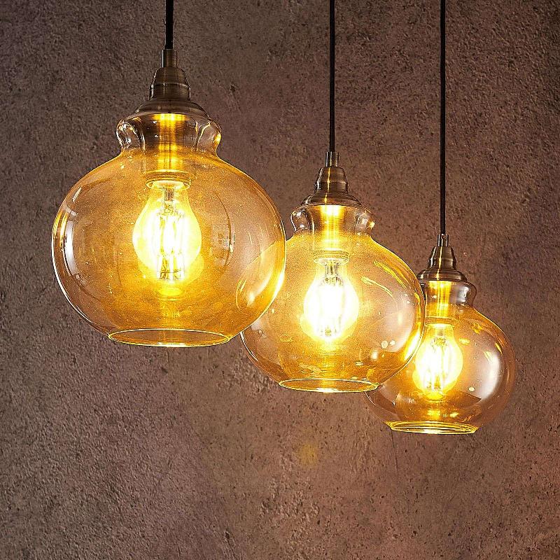 LINDBY SUSPENSION TYMONI, 3 LAMPES, AMBRE, VERRE, Ø 20 CM