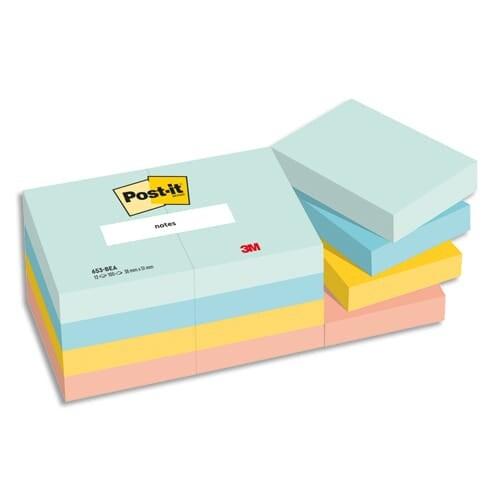 Lot de 12 blocs de Notes Post-it® Beachside, coul. Assorties, 51x38 mm, 100 feuilles/bloc (653-12-BEA) - 4054596928251_0