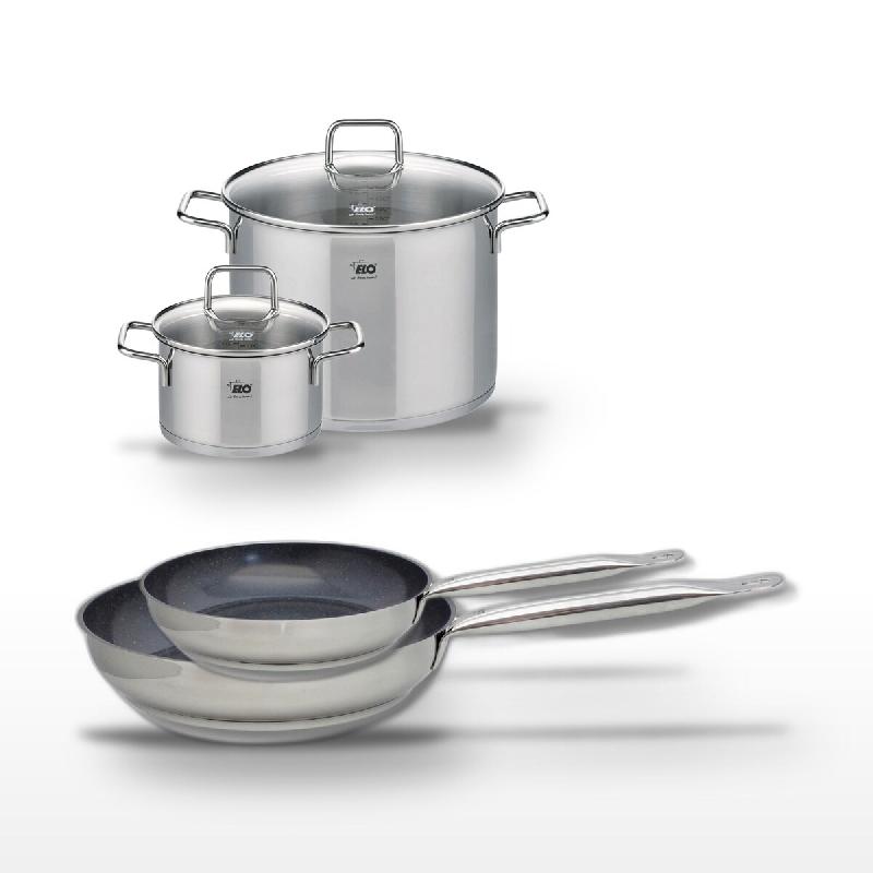 Lot Poêles 24cm & 28cm Elo Profi Therm Platinum avec 2 Faitouts 20cm & 26cm - gris inox 3176239952469_0