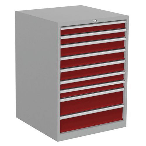 MEUBLE À 9 TIROIRS AMÉNAGEABLES GRIS CLAIR/ROUGE 3002 - ANJOU TOLERIE