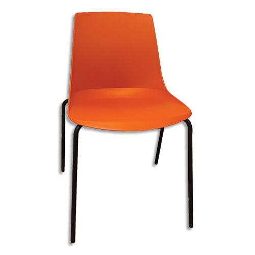 Chaise Cléo polyvalente - coque en polypropylène orange - 4 pieds noirs en métal - empilable par 5 - lot de 4_0