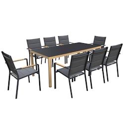 Oviala Business Ensemble table et 8 chaises de jardin effet bois gris - gris 112569_0