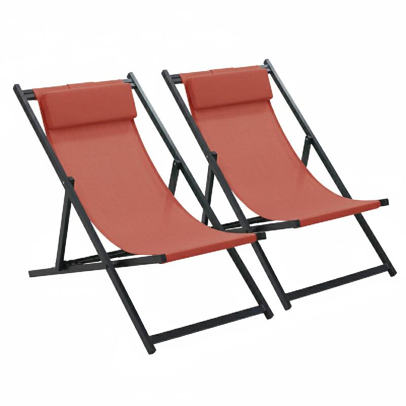 Oviala Business Lot de 2 transats en aluminium terracotta - marron aluminium 115191_0