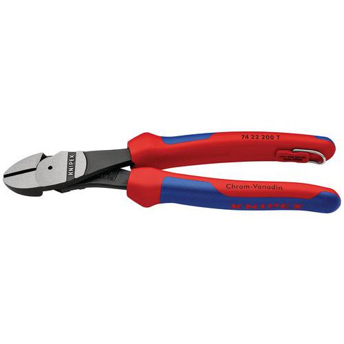 PINCE COUPANTE DÉMULTIPLIÉE 200MM COUDÉE À 25° - ŒILLET ANTICHUTE - KNIPEX