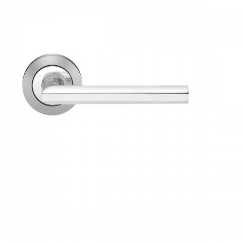 POIGNÉES DE PORTE SUR ROSACES RONDES SÉRIE ER 43 PORTO -POLI SATINÉ -BEC DE CANE KARCHER DESIGN