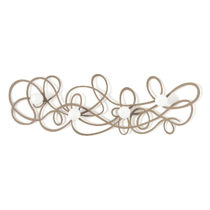 Porte-manteau mural Doodle 77x25 cm en fer beige avec boutons - Design moderne aux lignes entrelacées - Fabriqué en Italie - beige 8052691675755_0