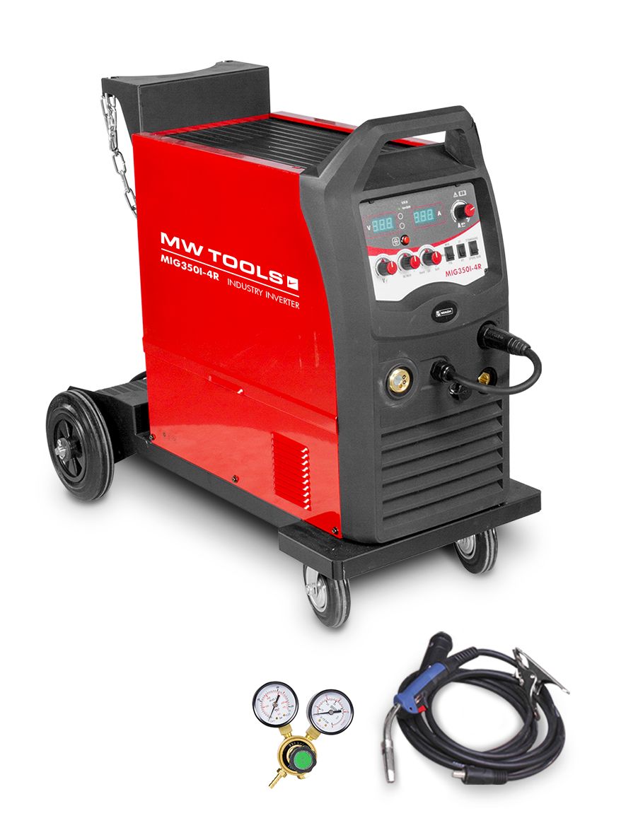 POSTE À SOUDER INDUSTRIEL MOBILE MIG MAG FLUX 350 A - MANOMÈTRE INCLUS MW-TOOLS MIG350I-4R