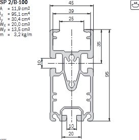 Profilé de section SP 2/B-100 en aluminium naturel anodisé - voie de convoyage avec éléments de rouleaux_0