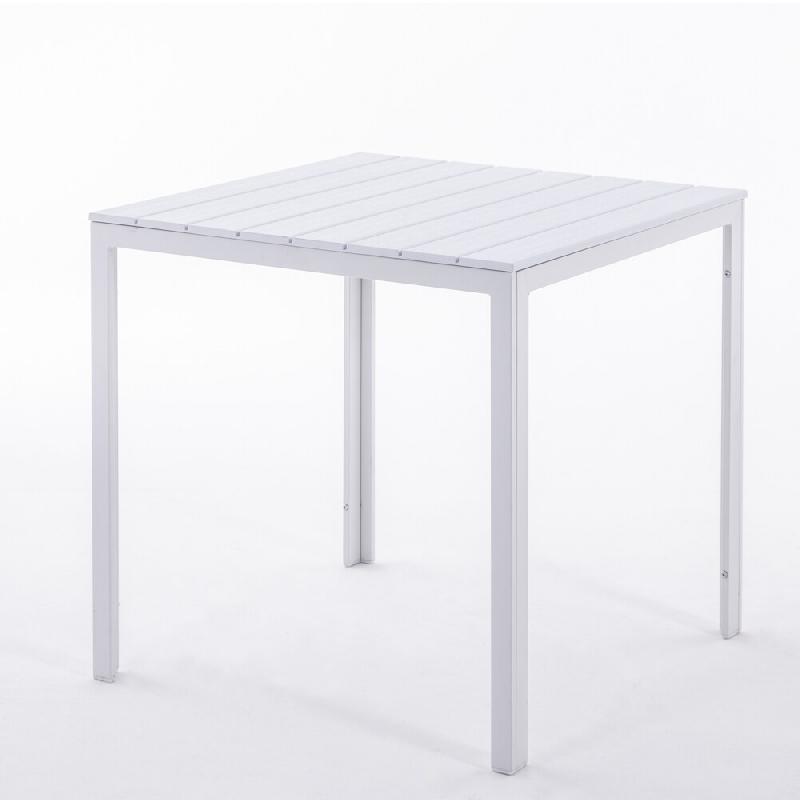 RATTATAN Table de jardin carrée 78x78 cm,structure en acier et plateau effet bois,style moderne pour jardin ou terrasse - GABRIEL - Blanc - blanc mul_0