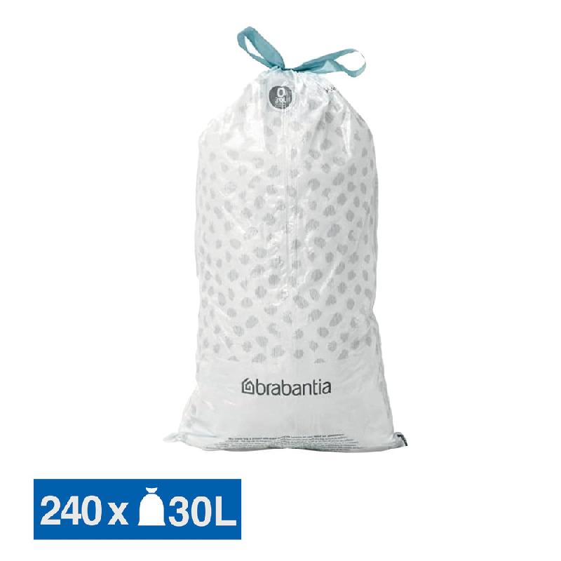 SACS POUBELLE DÉCHETS COURANTS BRABANTIA POIGNÉES COULISSANTES BLANCS 30 L, LOT DE 240