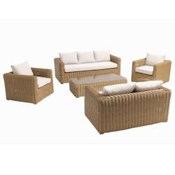 Oviala Business Salon de jardin bas 7 places en résine tressée - Oviala - blanc aluminium 109396_0