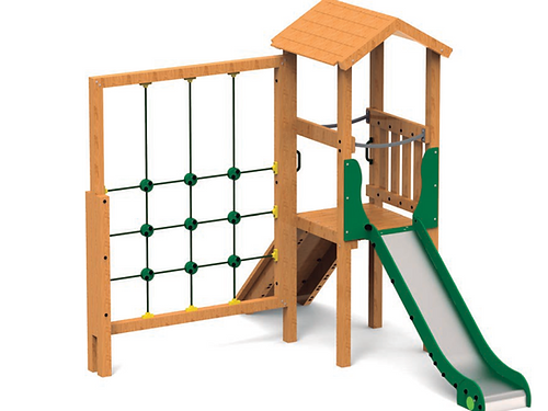 Structure pour aire de jeux : tour avec filet à grimper, matériaux : Acier, bois, PEHD_0