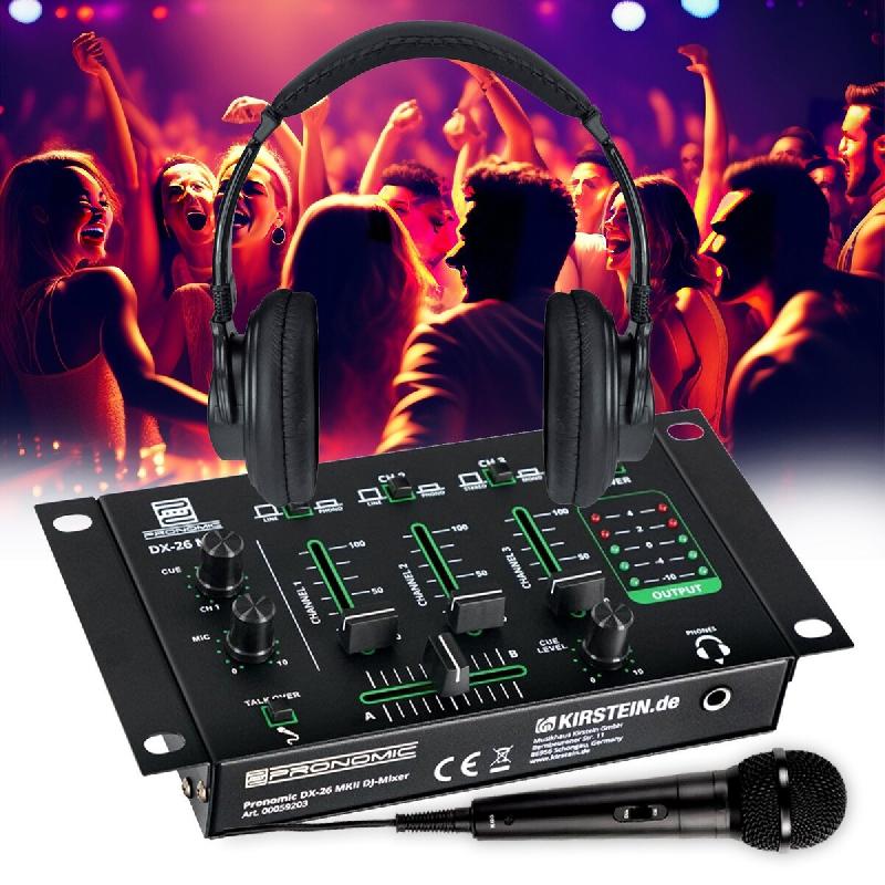 Table de mixage Pronomic DX-26 MKII - à 3 canaux - fonction talkover, Casque et microphone - Sonorisation MIX DJ Pack Découverte - 3666638044143_0