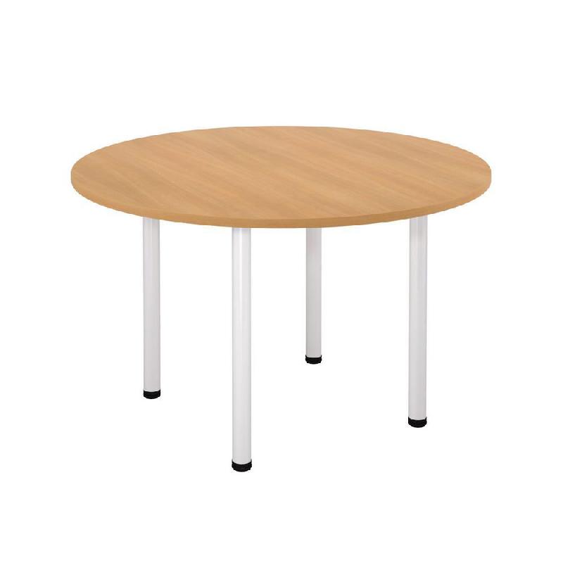 TABLE MODULAIRE RONDE - PIED TUBULAIRE BLANC - PLATEAU HETRE