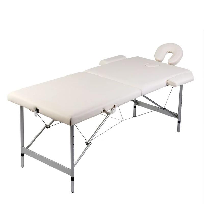 Table pliable de massage 2 zones - cadre en inox blanc crème avec sac de transport inclus_0