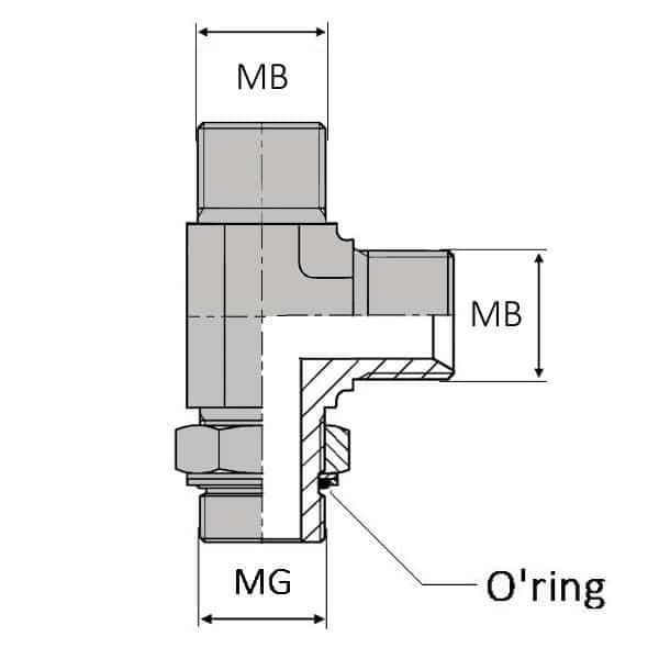 Té renversé orientable mâle BSP x mâle gaz cylindrique - 1