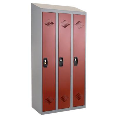 Vestiaires monobloc  Confort Industrie propre 3 cases, toit incliné, gris / rouge_0