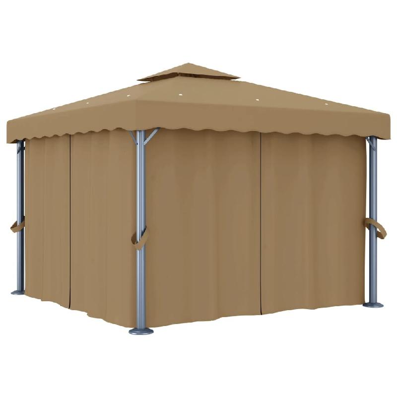 VidaXL Tonnelle avec rideau 3x3 m Taupe Aluminium Modèle Vega Office Modern - marron 3068557_0