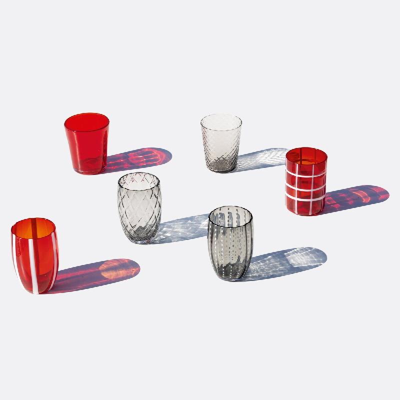Zafferano Ensemble De 6 Verres Bicolores De La Collection Melting Pot En Verre Décoré - Rouge Et Gris - Safran - multicolore 8051827979293_0