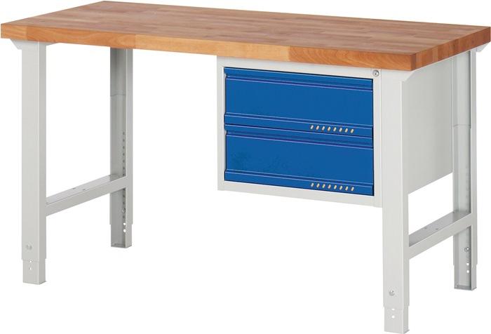 Établi série BK 650 l.1500xP700xH790-1140 mm hêtre gris clair, RAL 7035 bleu gent.,RAL 5010 2 tiroirs PROMAT_0
