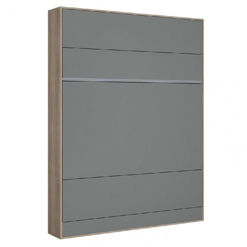 Armoire lit escamotable BERMUDES  structure chêne façade gris 160*200 cm_0