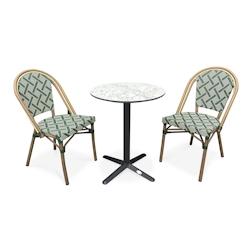 CITY Garden Ensemble repas de jardin 2 places en acier, plateau rond en HPL et fauteuil vert - BISTRO - noir acier BISTROTB60HPLMB+2FTV_0