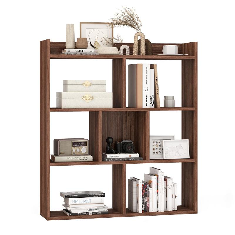 COSTWAY Étagère 7 cubes, fond ouvert, horizontale bois, antibasculement, Noyer - marron Bois manufacturé VH33898IF_0