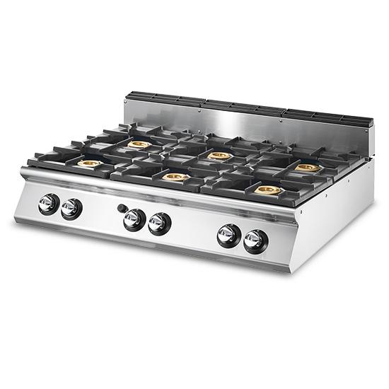Cuisinière à gaz professionnelle 6 brûleurs 6 kW chacun - plateau de travail embouti - VS70120PCGST_0