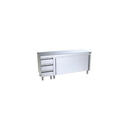 Meuble avec Plan de Travail Central P.600mm Portes Coulissantes et Tiroirs à Gauche - Distform - l180- L- P60- h85- Acier Inoxydable - 641094582111_0