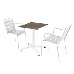 Oviala Business Ensemble table terrasse stratifié taupe avec 2 fauteuils blanc - Oviala - blanc métal 110730_0