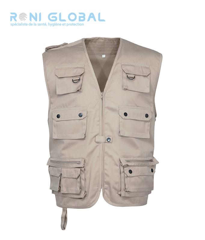 Gilet reporter uni en polyester/coton - City Guard - 10 poches extérieures - Réf: city-1202_0