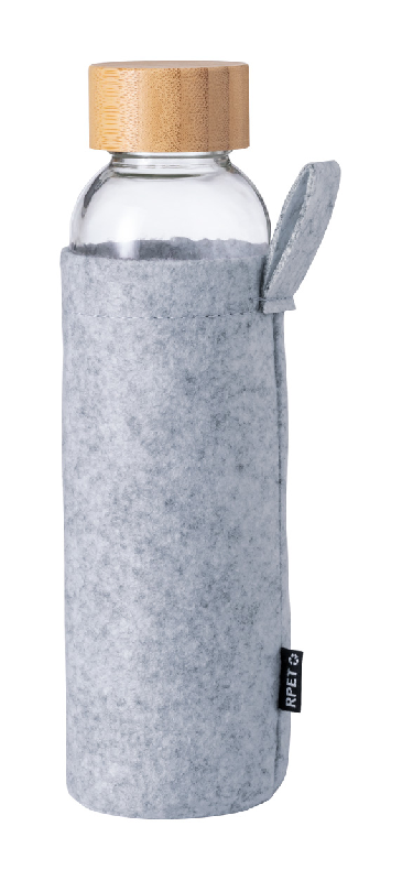 Gourde de sport en verre - bouchon bambou - pochette feutre RPET - 500 ml_0