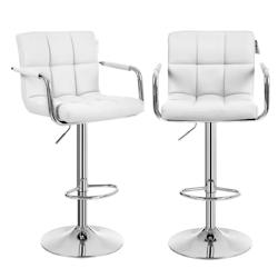 Helloshop26 - Lot de 2 tabourets de bar avec accoudoirs dossier charge maximale 200 kg déporté blanc 12_0002548 - 3000702132693_0