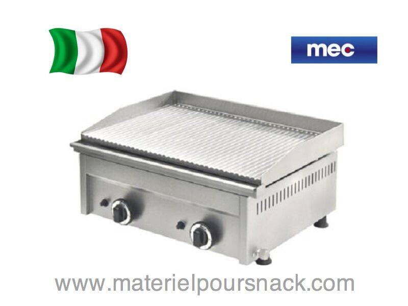 Plancha gaz nervurée Mec PG600R - inox, fabrication italienne, 2 brûleurs, 8 kW_0