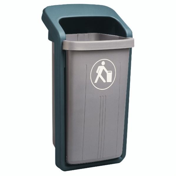 Poubelle de ville 50 litres - Cadre bleu / Cuve grise anthracite - Fixation murale ou sur poteau_0