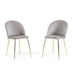 RATTATAN Lot de 2 chaises en velours avec pieds en métal, design élégant pour cuisine, salle à manger, bar ou restaurant – Sara – Gris clair/O_0