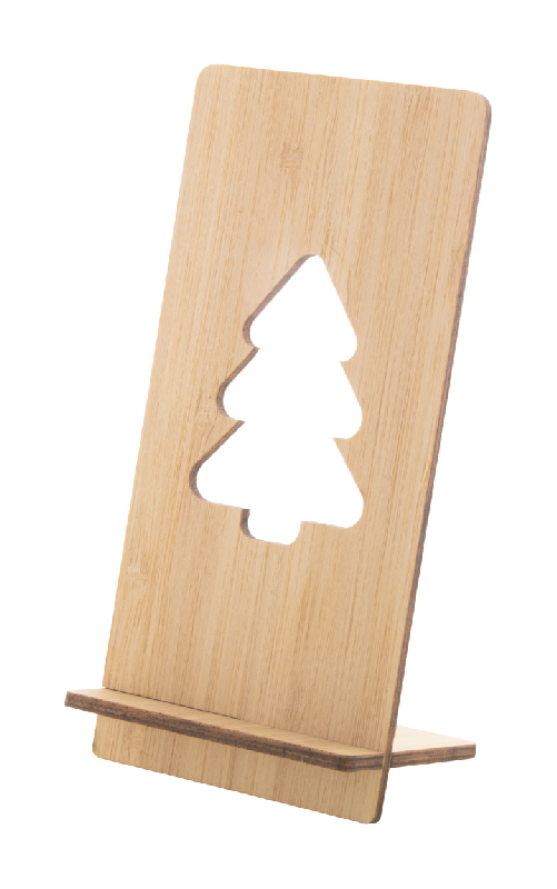 Support pour téléphone en contreplaqué de bambou - Motif sapin de Noël - Couleur naturelle - Poids 185g_0