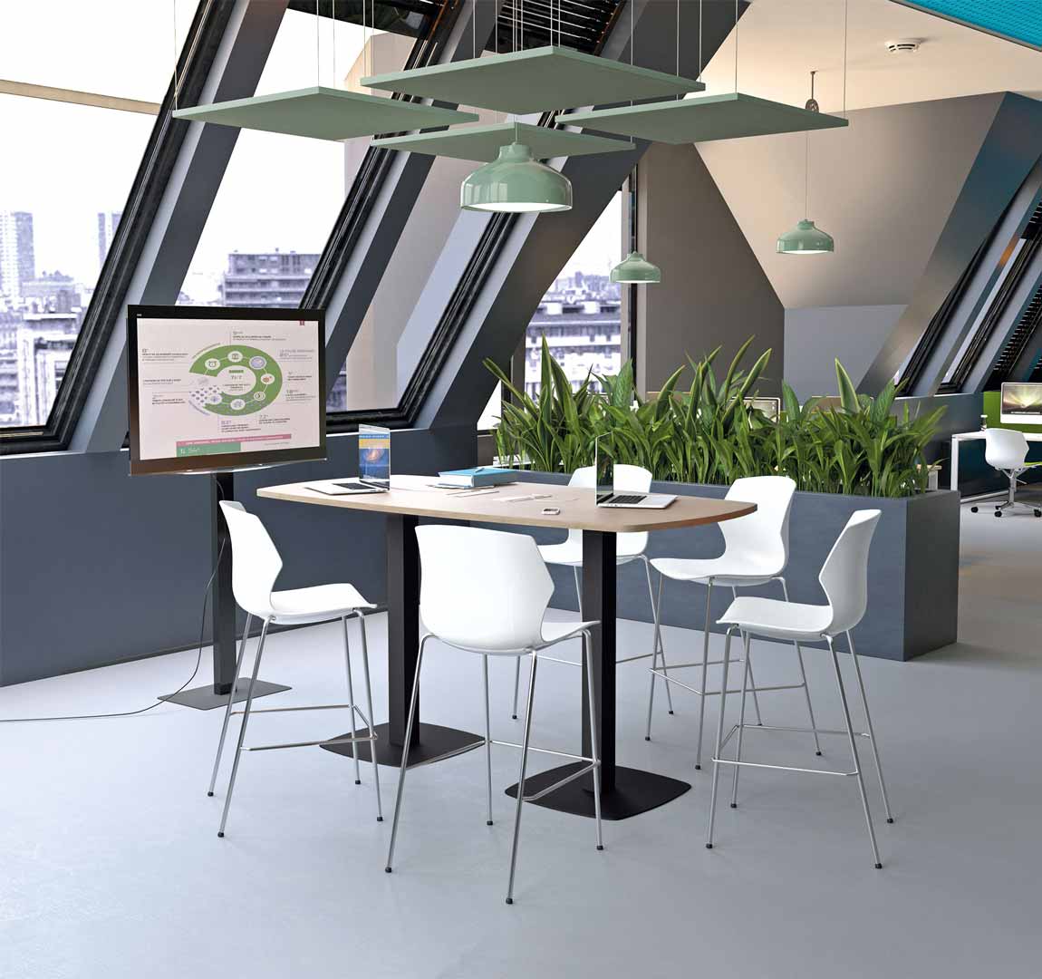 Table de réunion avec connectique - Modulable, hauteurs 90/104 cm - WORKING_0
