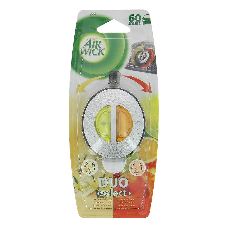 Désodorisant voiture Air Wick Duo - Fleur de Vanille et Cocktail de Fruits - Diffuseur à clipser sur aérateur_0