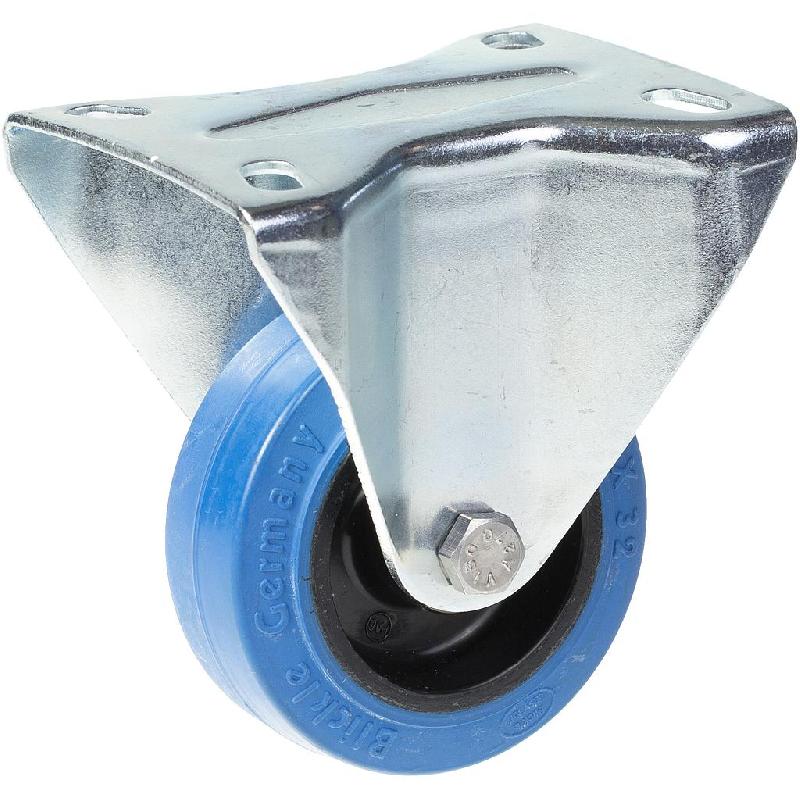 Roulette fixe de 80 mm avec caoutchouc élastique bleu sur roue centrale en nylon_0