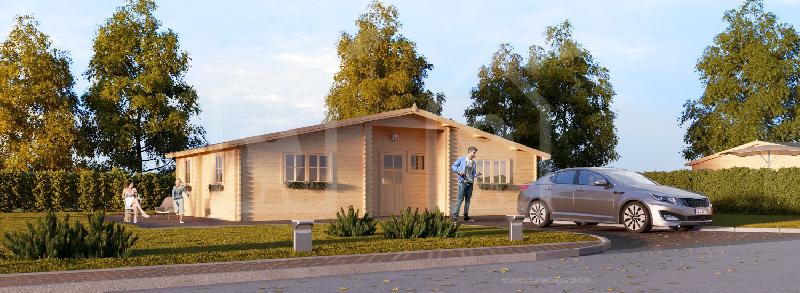 Chalet en bois Fill 44mm - 60m² avec 3 pièces, toit 70m² et pin nordique certifié_0