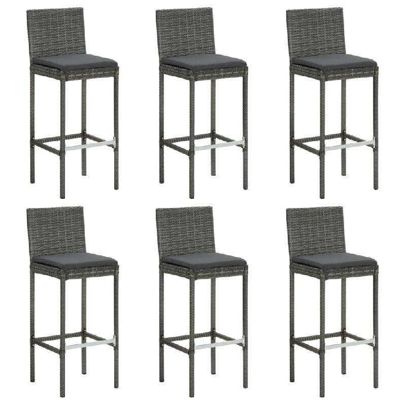 Décoshop26 - Lot de 6 tabourets de bar avec coussins gris en résine tressée gris DEC029583 - gris 3000257446245_0