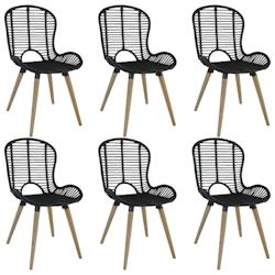 Décoshop26 - Set de 6 chaises de salle à manger design rustique en rotin naturel noir pieds en bois DEC025700 - noir 3000255395033_0