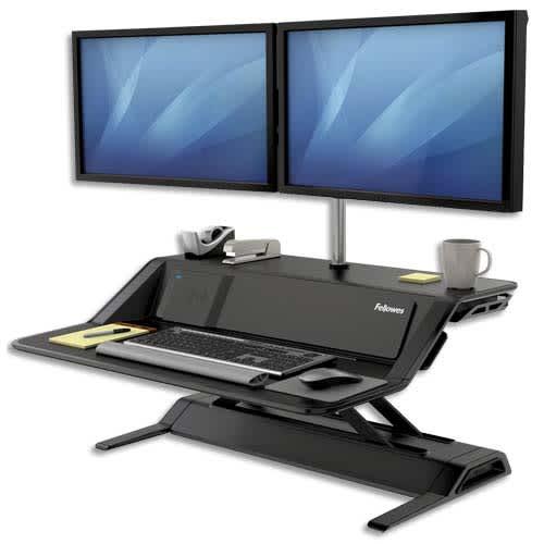 Fellowes plate-forme assis-debout Lotus DX noire - réglable, USB, chargement sans fil et technologie SmoothLift_0