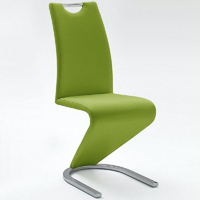 Lot de 2 chaises ALBI - tissu citron vert - piètement luge en tube chrome - design chic et moderne_0