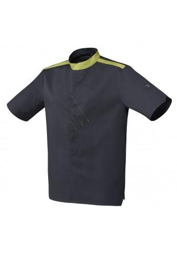 Veste de cuisine noire VEDI Robur - col officier, ajustée, boutons pression cachés_0