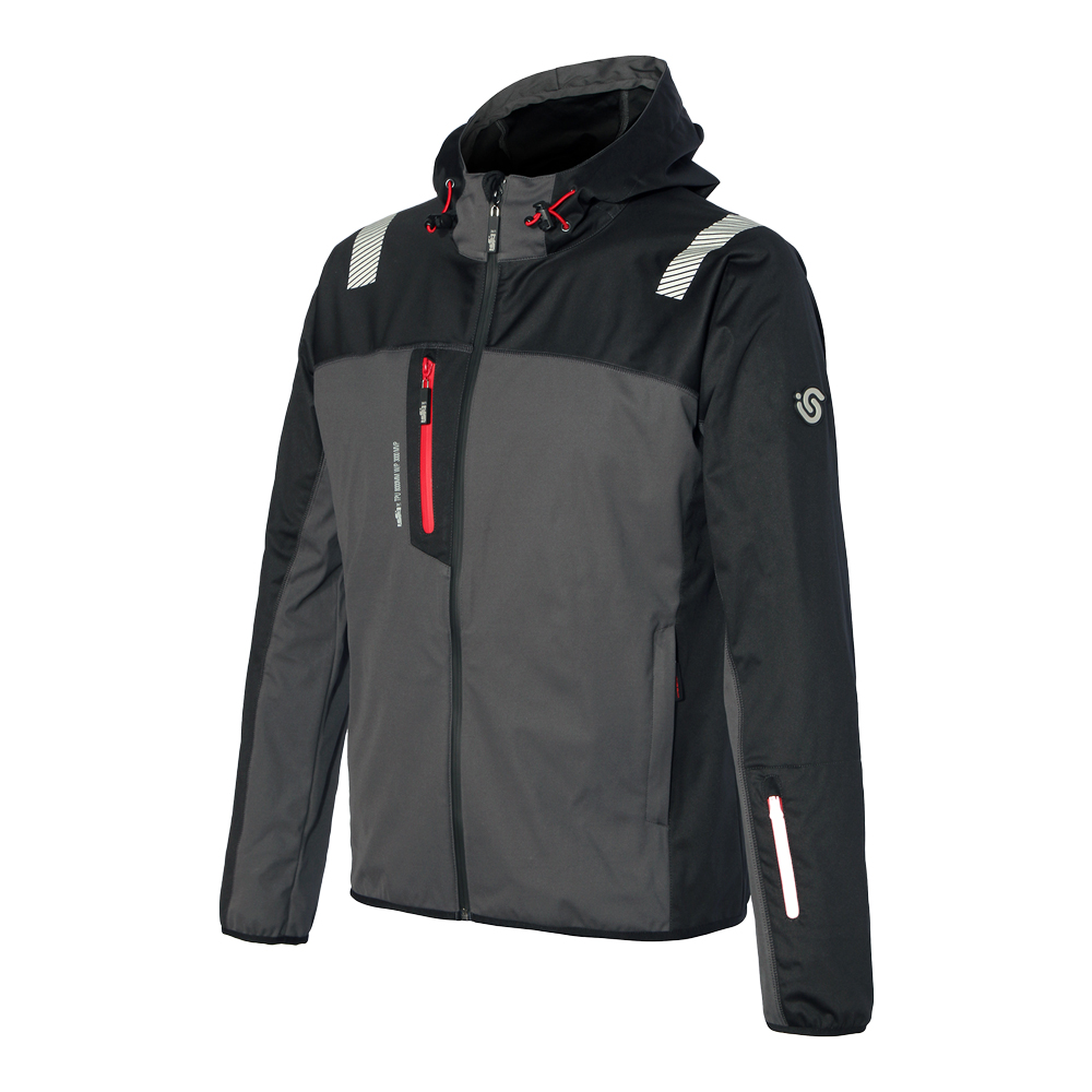 Veste Softshell SALSONG en polyester + membrane et capuche (Gris/Noir) - PCVFS110-S - Industrial Starter_0