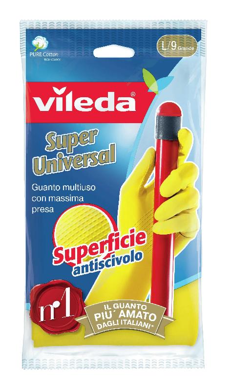 Vileda Super Universal - Gants de ménage en coton et latex, beige/jaune, taille L, avec bouts renforcés et surface antidérapante_0
